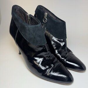 Donald J Pliner Womens 10 Collar Rula Black Patent Suede Leather Heel Boot